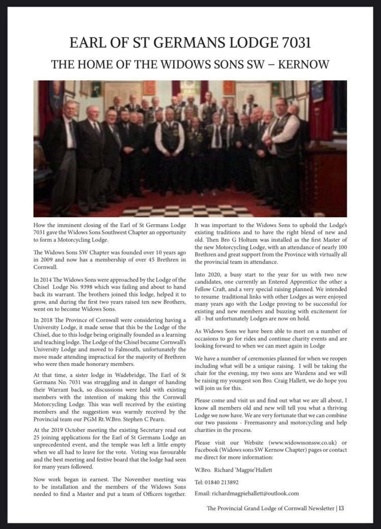 Provincial Grand Lodge of Cornwall Newletter